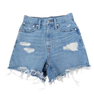 Madewell Mom Shorts Women 23 Blue Denim‎ Cotton Distressed Light Wash Zip Fly